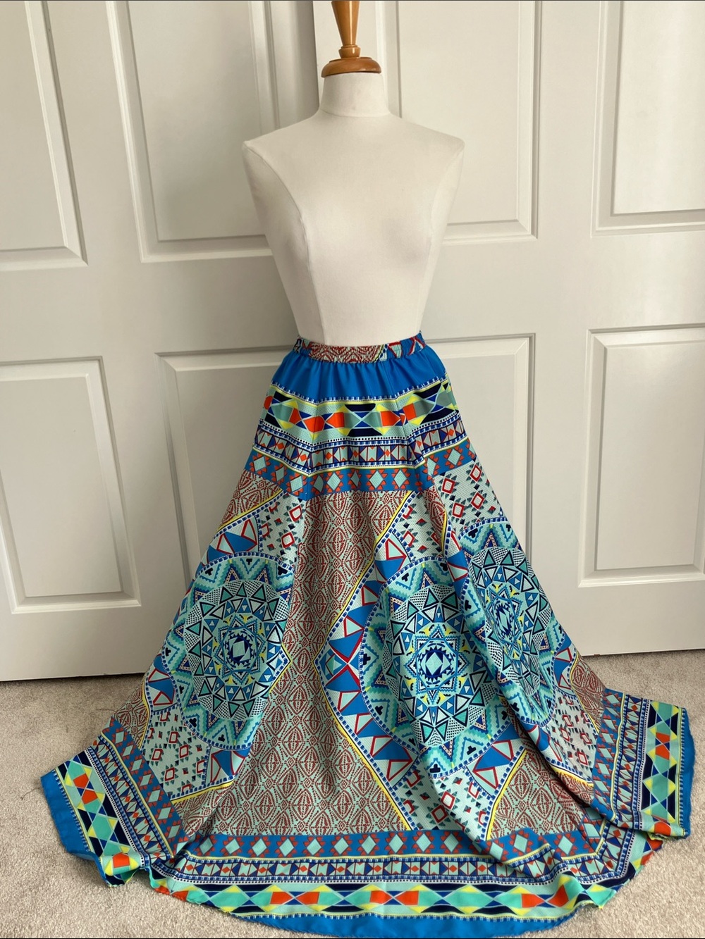 Boho Turquoise Geometric Maxi Skirt